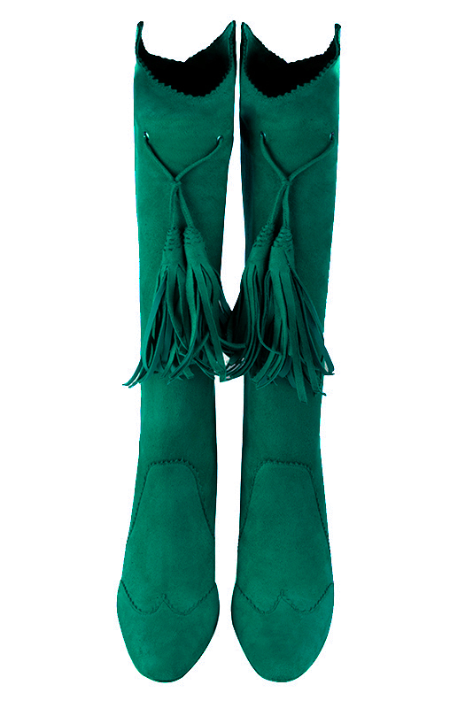 Emerald green women's cowboy boots. Round toe. Very high kitten heels. Made to measure. Top view - Florence KOOIJMAN